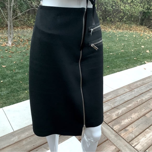 Zara Black pencil skirt metal zipped front closure asymmetric finish zippers USL - Picture 4 of 10